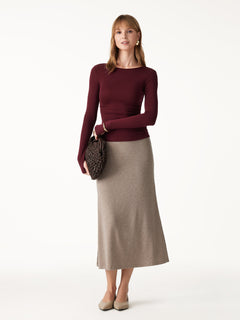 Lyocell-Wool Round Neck Long Sleeve Reversible Top