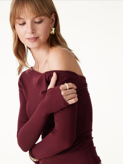 Lyocell-Wool Round Neck Long Sleeve Reversible Top