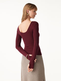 Lyocell-Wool Round Neck Long Sleeve Reversible Top