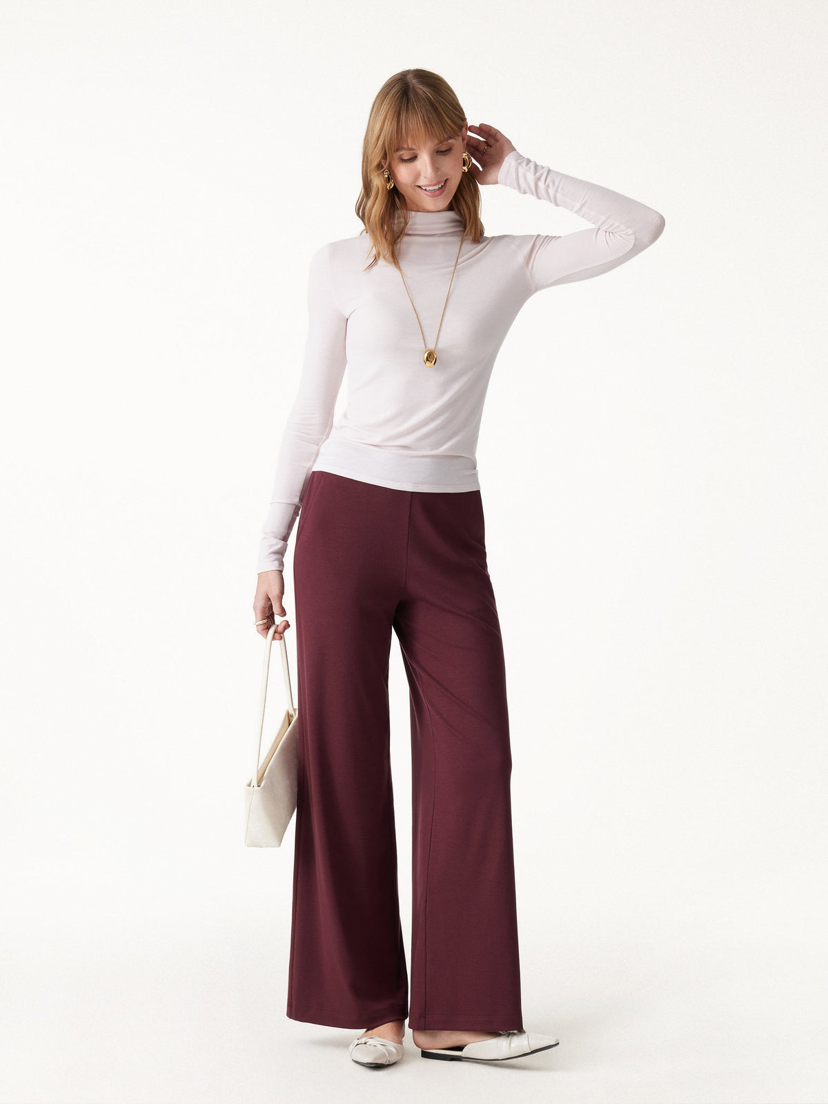 Lyocell Wool Mid Rise Wide Leg Pull-on Pant with Pockets