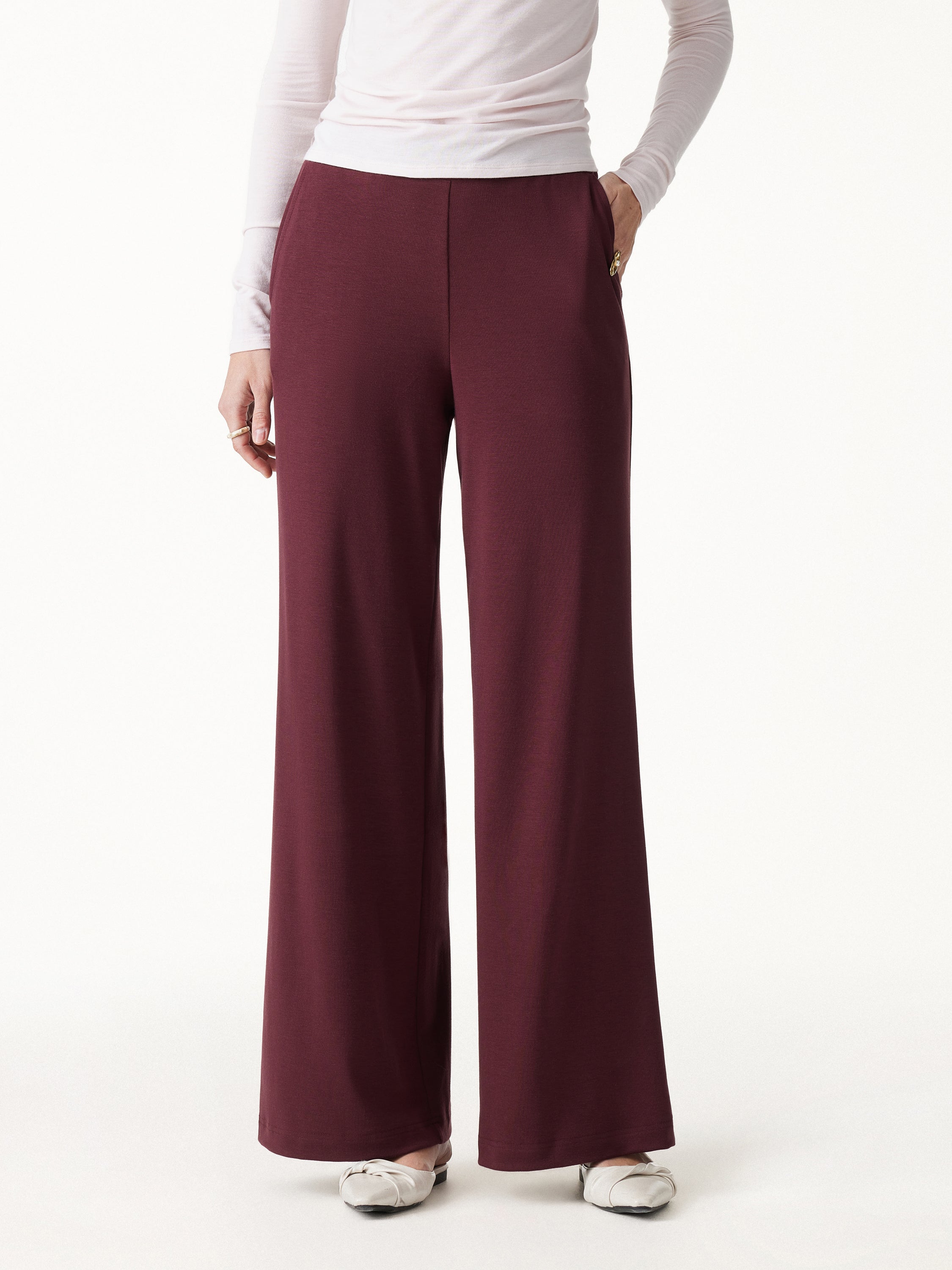 Lyocell Wool Mid Rise Wide Leg Pull-on Pant with Pockets