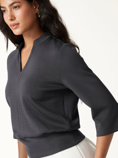 2Pcs Set V-Neck Elbow Sleeve Top & High-Rise Wide Leg Pants with Pockets
