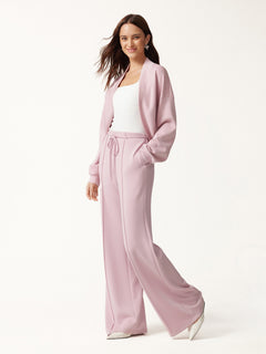 2Pcs Set Long Sleeve Drop-Shoulder Cardigan & High-Rise Flare Pants with Pockets