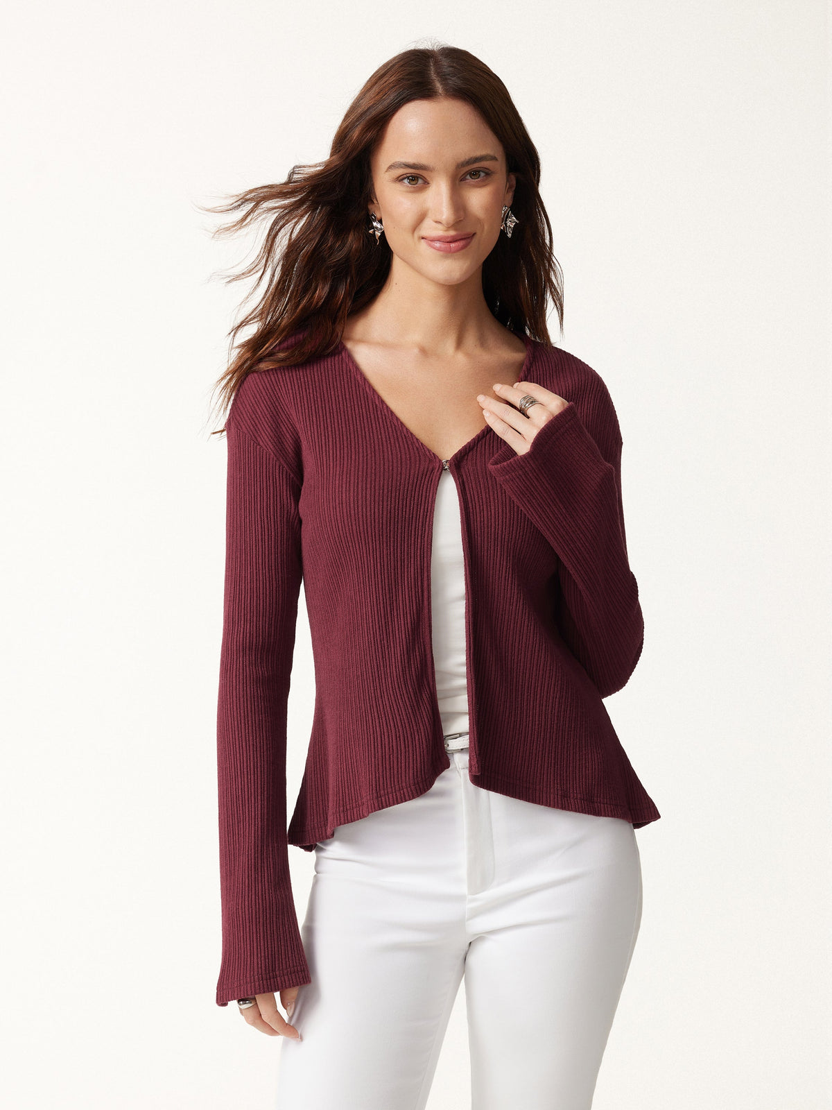 V Neck Flare Long Sleeve Cardigan