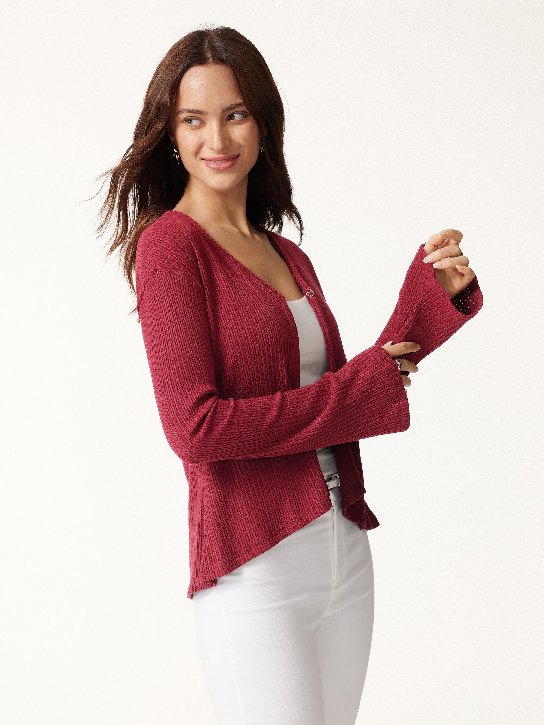 V Neck Flare Long Sleeve Cardigan