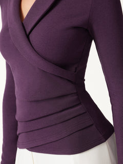 2Pcs Set Eco-Mousse® Collared Surplice Top & Soft Thermal Pull-On Midi Skirt