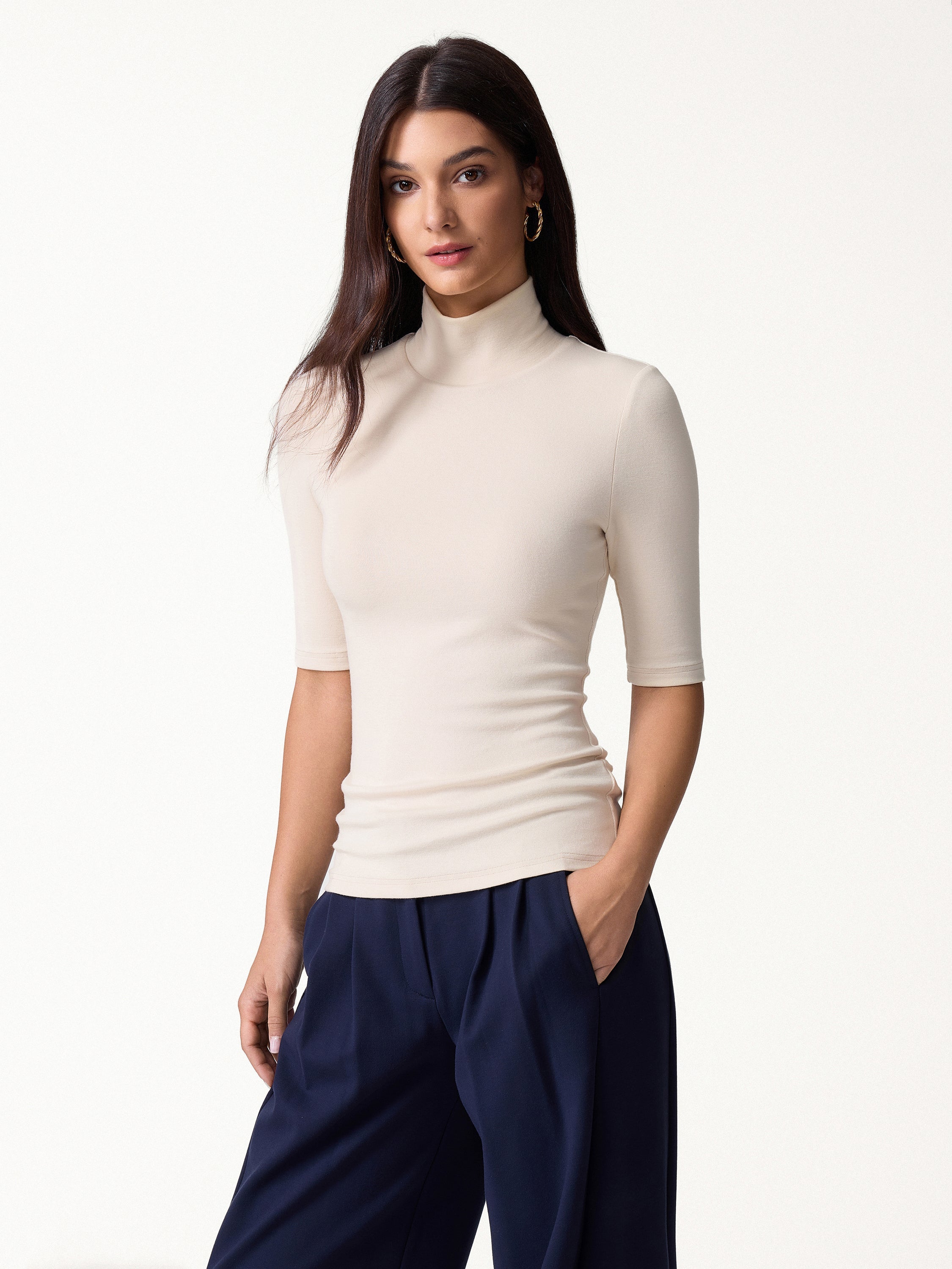 Essential Turtleneck Elbow Length Sleeve Bra Tops