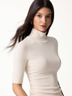 Essential Turtleneck Elbow Length Sleeve Bra Tops
