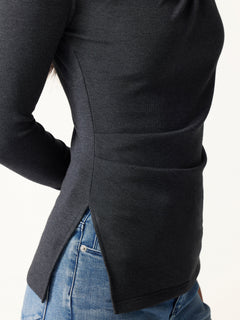 2Pcs Set Asymmetrical Neck Long Sleeve Top & Slimming High Rise Wide Leg Pant