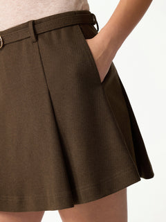 Viscose-Wool Blend High-Rise Belted A-Line Skort with Pockets