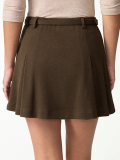 Viscose-Wool Blend High-Rise Belted A-Line Skort with Pockets