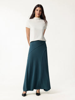 2Pcs Set Turtleneck Bra Top & Drapey A-Line Maxi Skirt