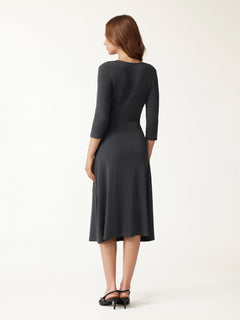 Eco-Mousse® Surplice 3/4 Sleeve Side-Tuck Midi Dress