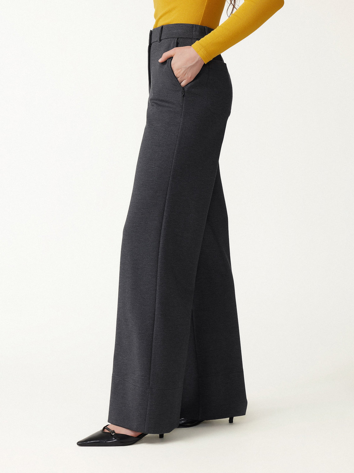 Ponte Mid-Rise Wide-Leg Pants with Pockets