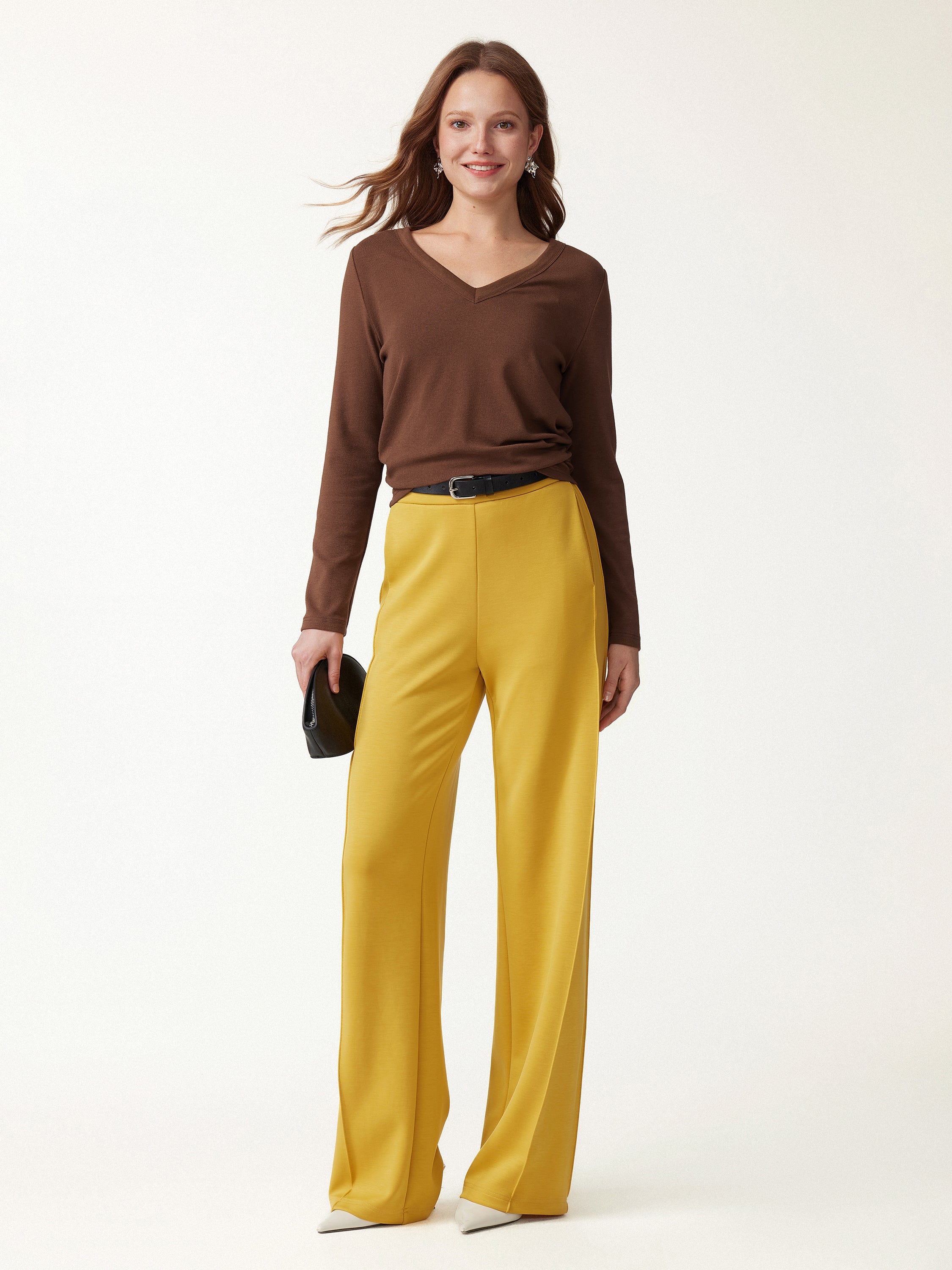 V-Neck Long Sleeve Banded Hem Top