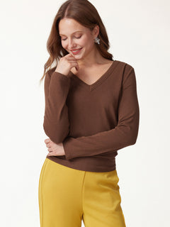 V-Neck Long Sleeve Banded Hem Top