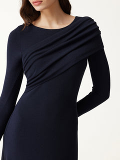 Eco-Mousse® Boatneck Ruched A-Line Midi Bra Dress