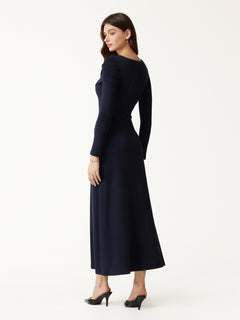 Eco-Mousse® Boatneck Ruched A-Line Midi Bra Dress