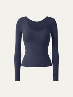 Lyocell-Wool Round Neck Long Sleeve Reversible Top