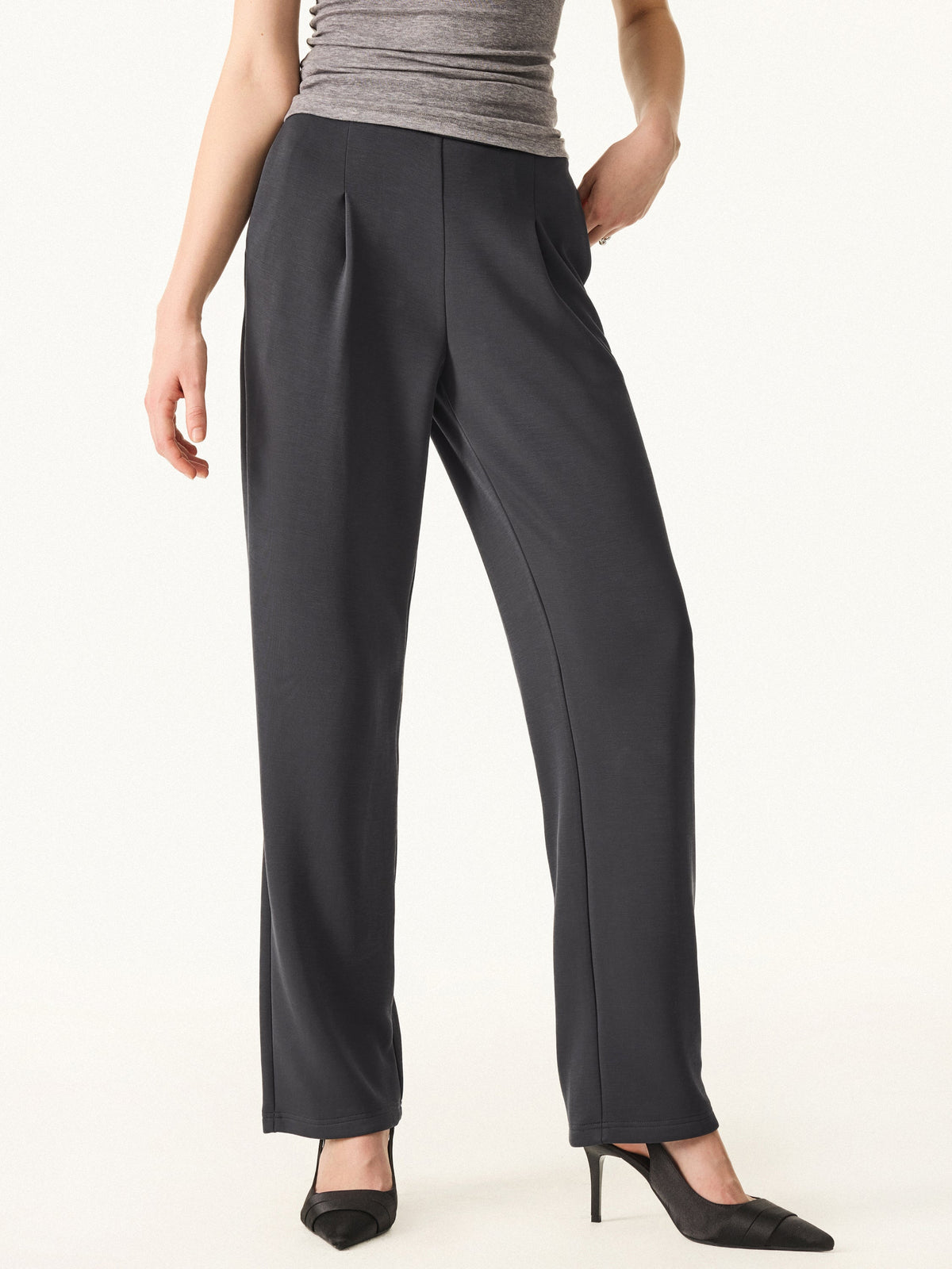 Sandwashed Spacer Mid Rise Straight Leg Pull-on Trousers with Pockets