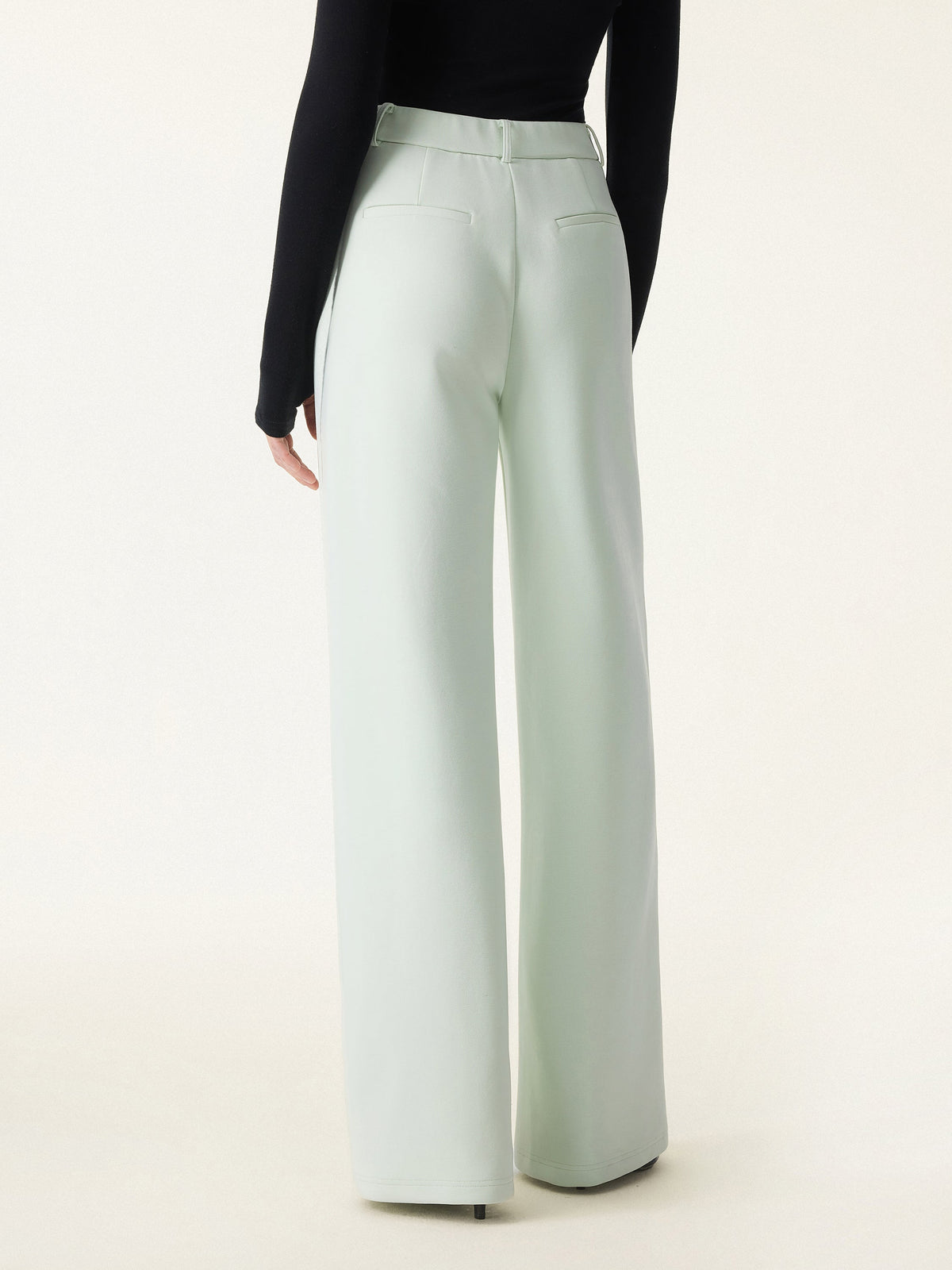Stretch Cotton Blend Slimming High Rise Wide Leg Pants
