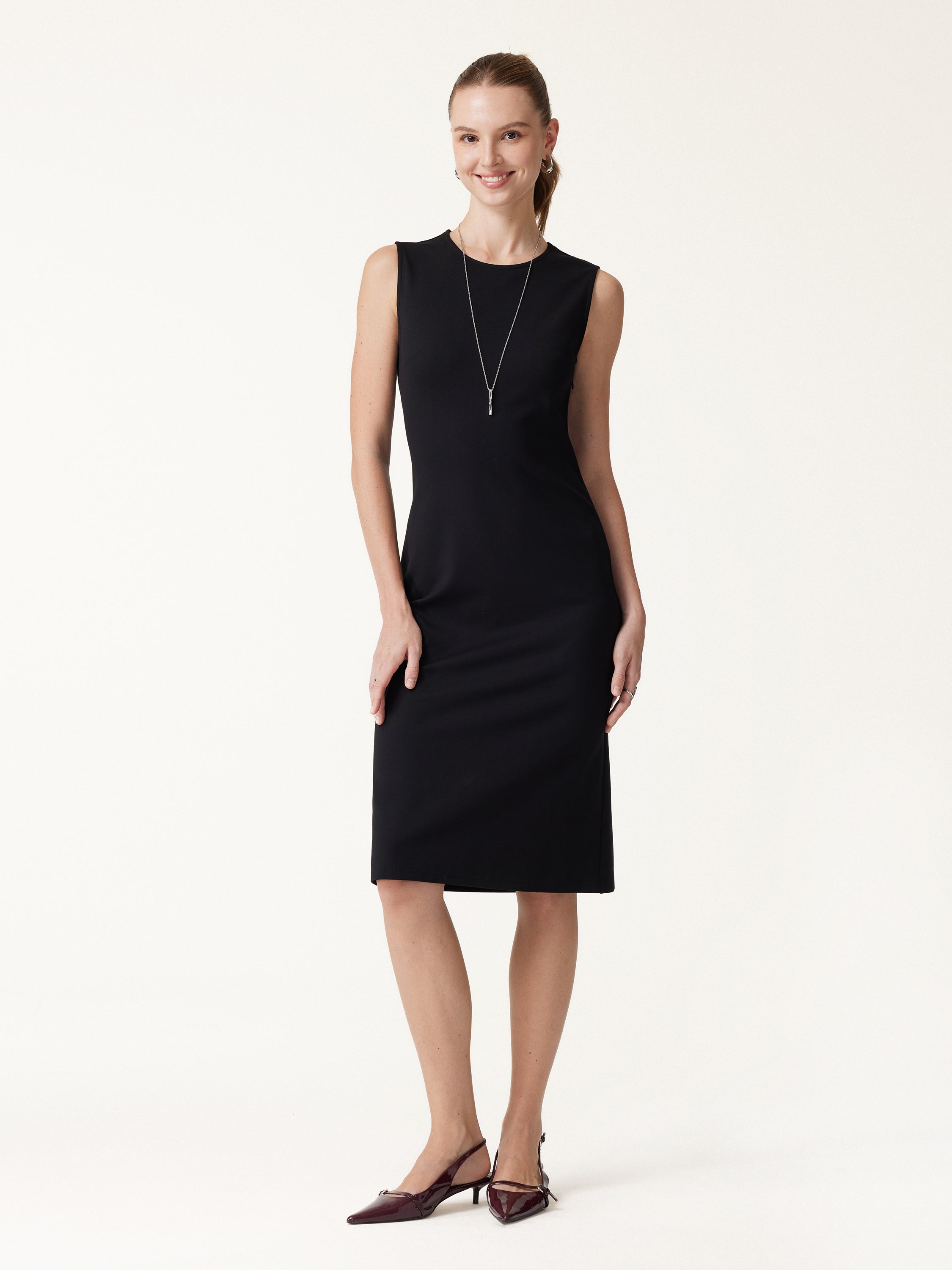 Ponte Round Neck Column Midi Dress