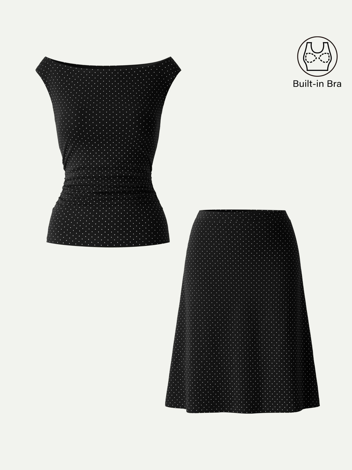2Pcs Set Polka Dot Boatneck Bra Top & A-Line  Skirt Limited Edition