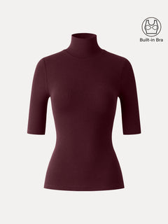 Essential Turtleneck Elbow Length Sleeve Bra Tops