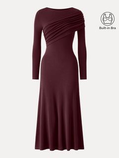 Eco-Mousse® Boatneck Ruched A-Line Midi Bra Dress