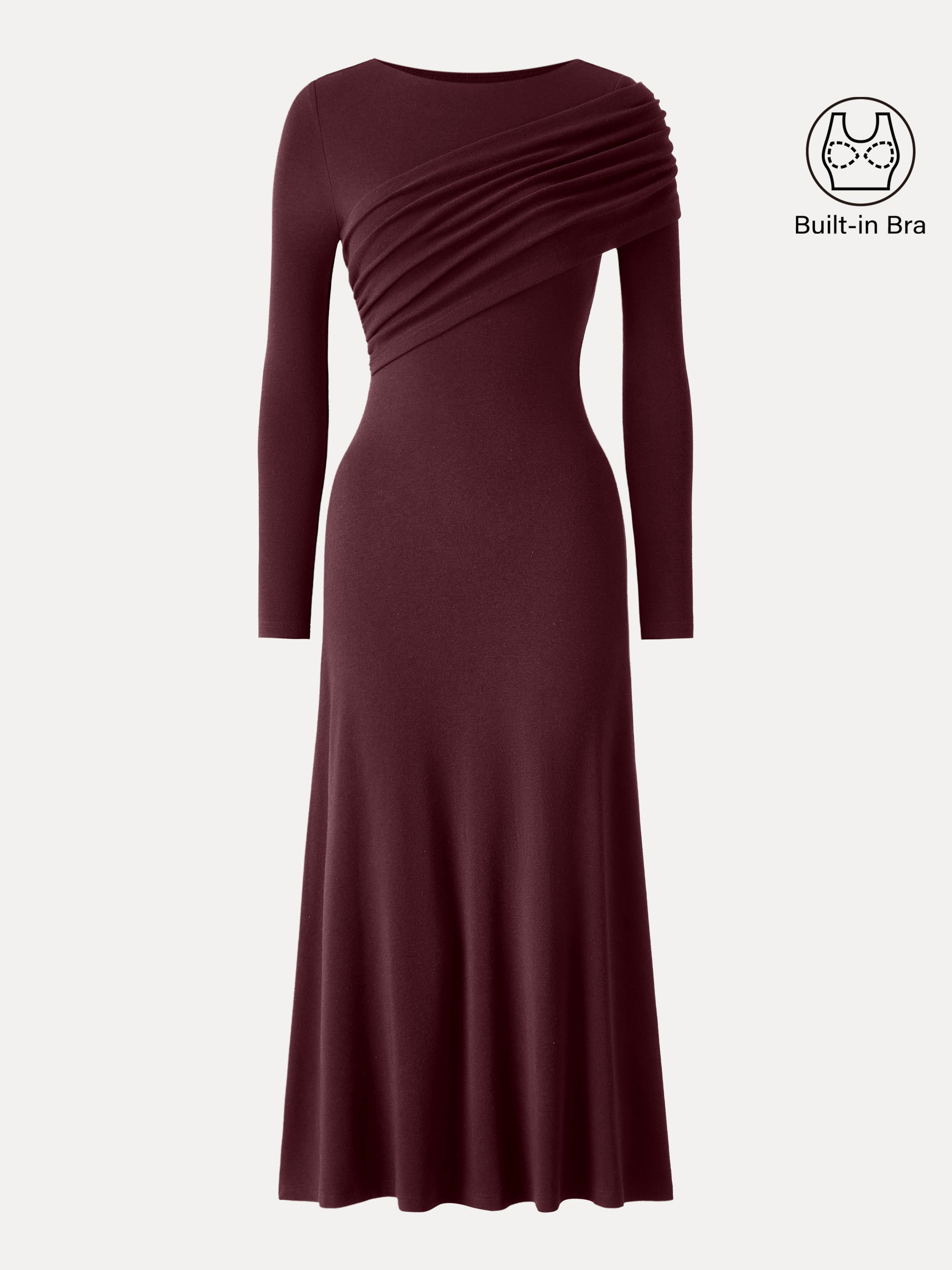 Eco-Mousse® Boatneck Ruched A-Line Midi Bra Dress