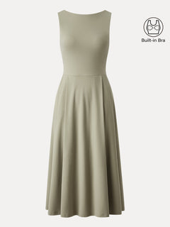 Boatneck Bamboo Ponte Bra Midi Dress with Pockets