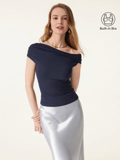 2Pcs Set Multi-wear Necklines Bra Top & Gathered A-Line Maxi Skirt with Pockets