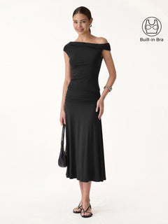 2Pcs Set Multi-wear Bra Top & Side Ruched A-line Midi Skirt