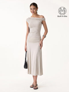 2Pcs Set Multi-wear Bra Top & Side Ruched A-line Midi Skirt