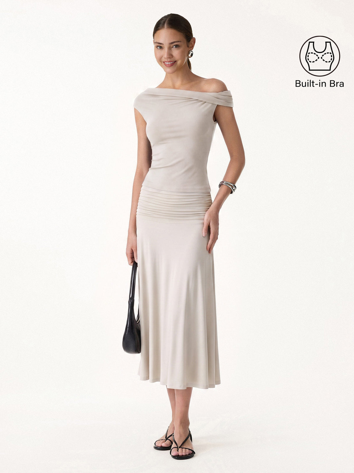 2Pcs Set Multi-wear Bra Top & Side Ruched A-line Midi Skirt