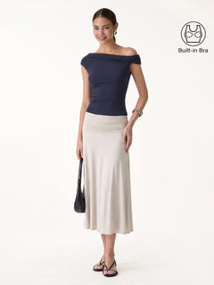 2Pcs Set Multi-wear Bra Top & Side Ruched A-line Midi Skirt