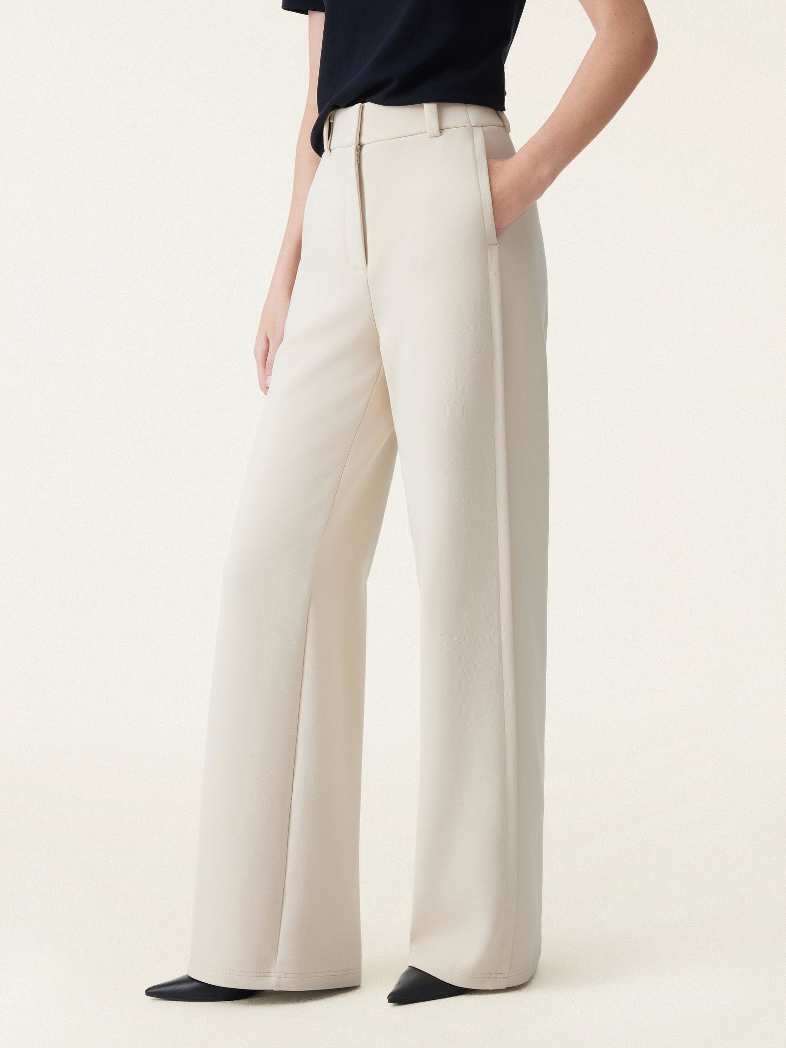 Stretchy Mid Rise Wide Leg Trouser