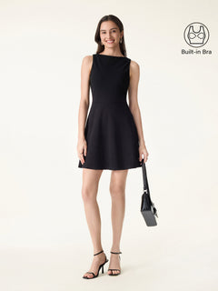Classy Boatneck Fit-and-Flare Mini Bra Dress