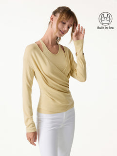 2Pcs Set Cami with Surplice Ruched Top & Mid Rise Fly-Front Wide Leg Trouser