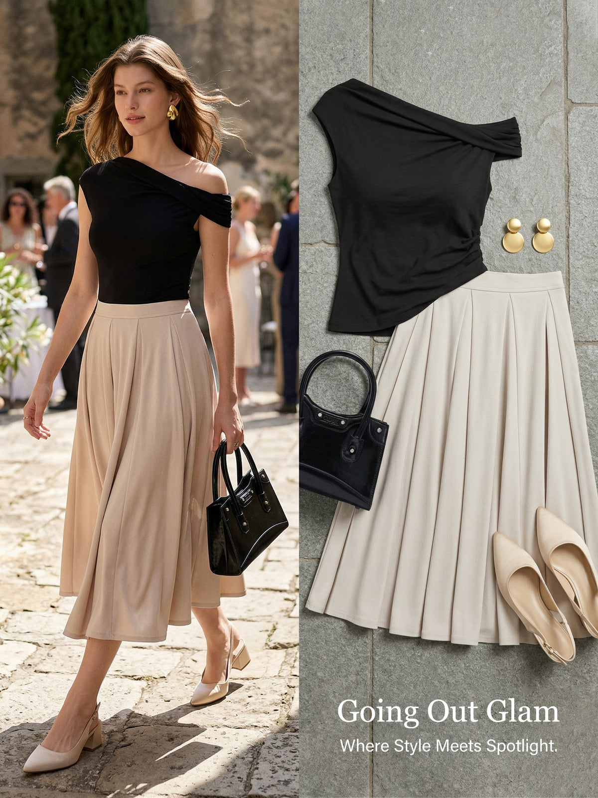 2Pcs Set Multi-wear Bra Top & Volume Skirt with Pockets