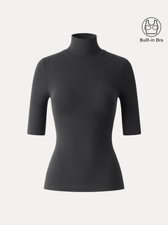 Essential Turtleneck Elbow Length Sleeve Bra Tops