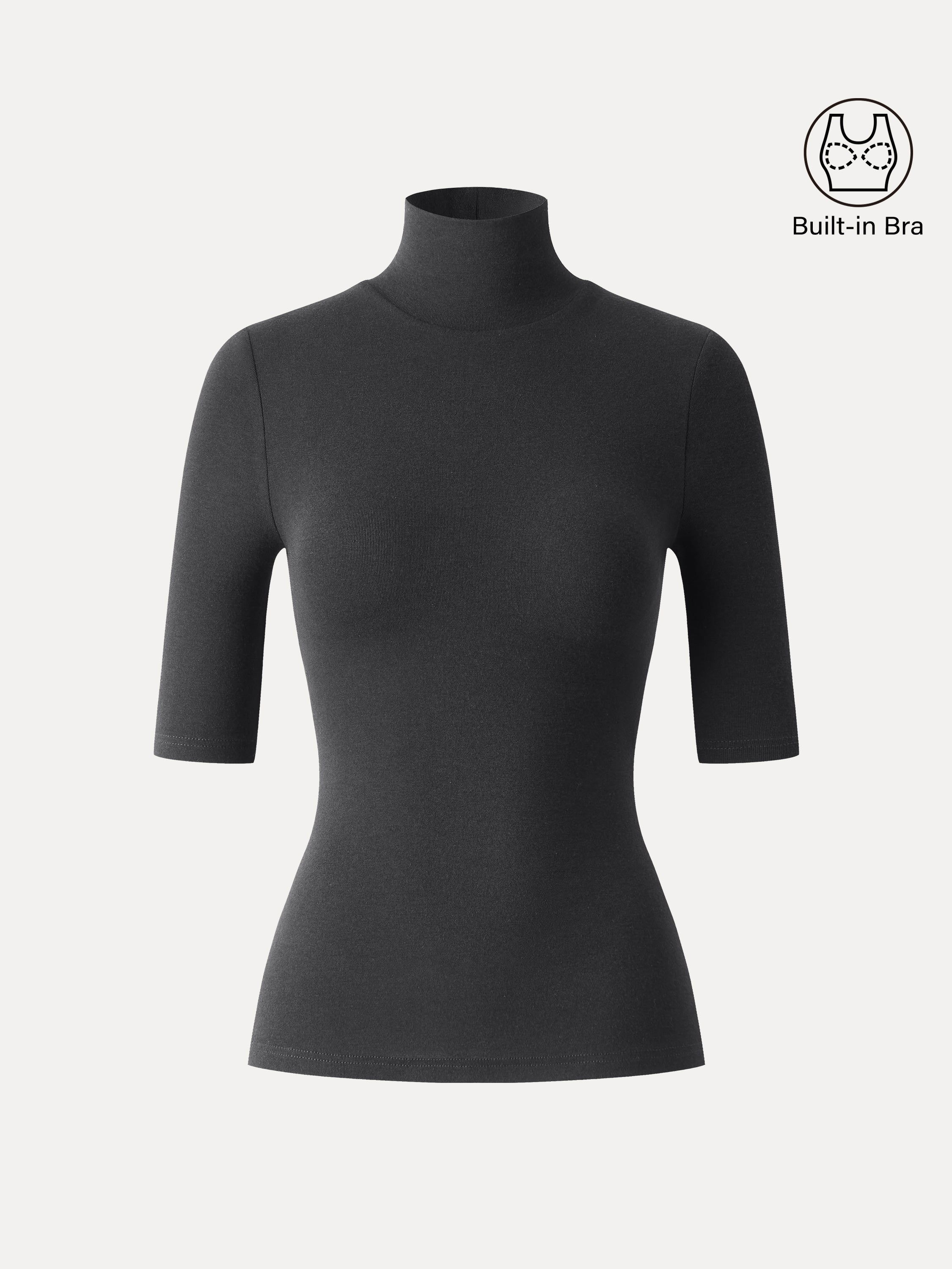 Essential Turtleneck Elbow Length Sleeve Bra Tops