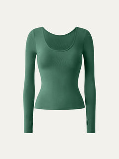 Lyocell-Wool Round Neck Long Sleeve Reversible Top