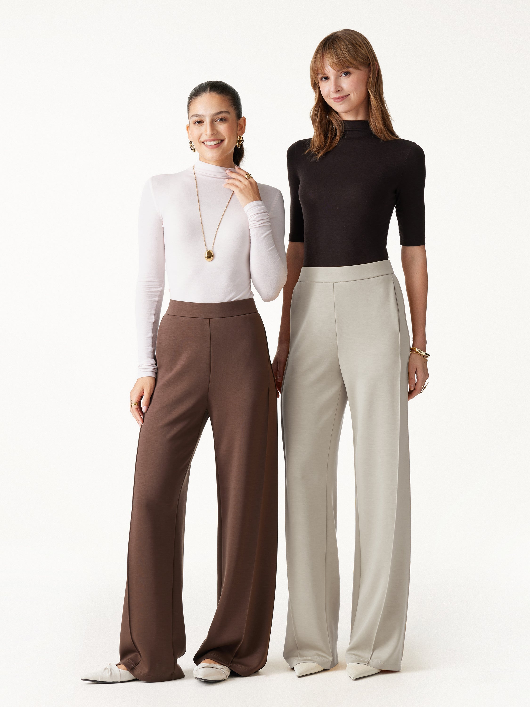 Modal Spacer Knit High-Rise Wide-Leg Pants with Pockets