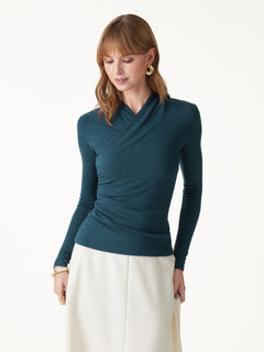 2Pcs Set Surplice Long Sleeve Top & A-Line Midi Skirt