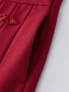 Pleated Frog Button Decor Midi A-line Skirt Limited Edition