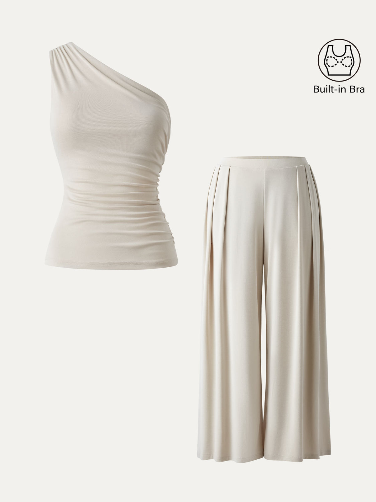 2Pcs Set Petite Wide Leg Palazzo Pant with Pockets & Ruched Bra Tank
