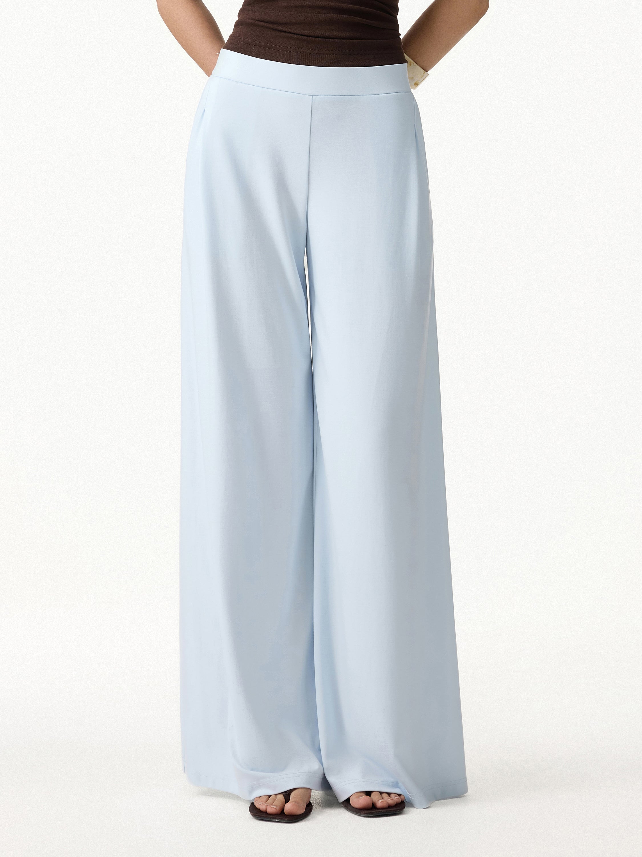 Ponte Mid Rise Wide Leg Pants with Pockets