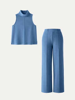 2Pcs Set Regular Split Hem Top & High Waisted Straight Leg Pant