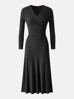Eco-Mousse® Surplice 3/4 Sleeve Side-Tuck Midi Dress